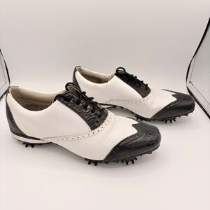 Footjoy LoPro Golf Shoes Women's Size 8 Wingtip Croc Leather Black White 97217